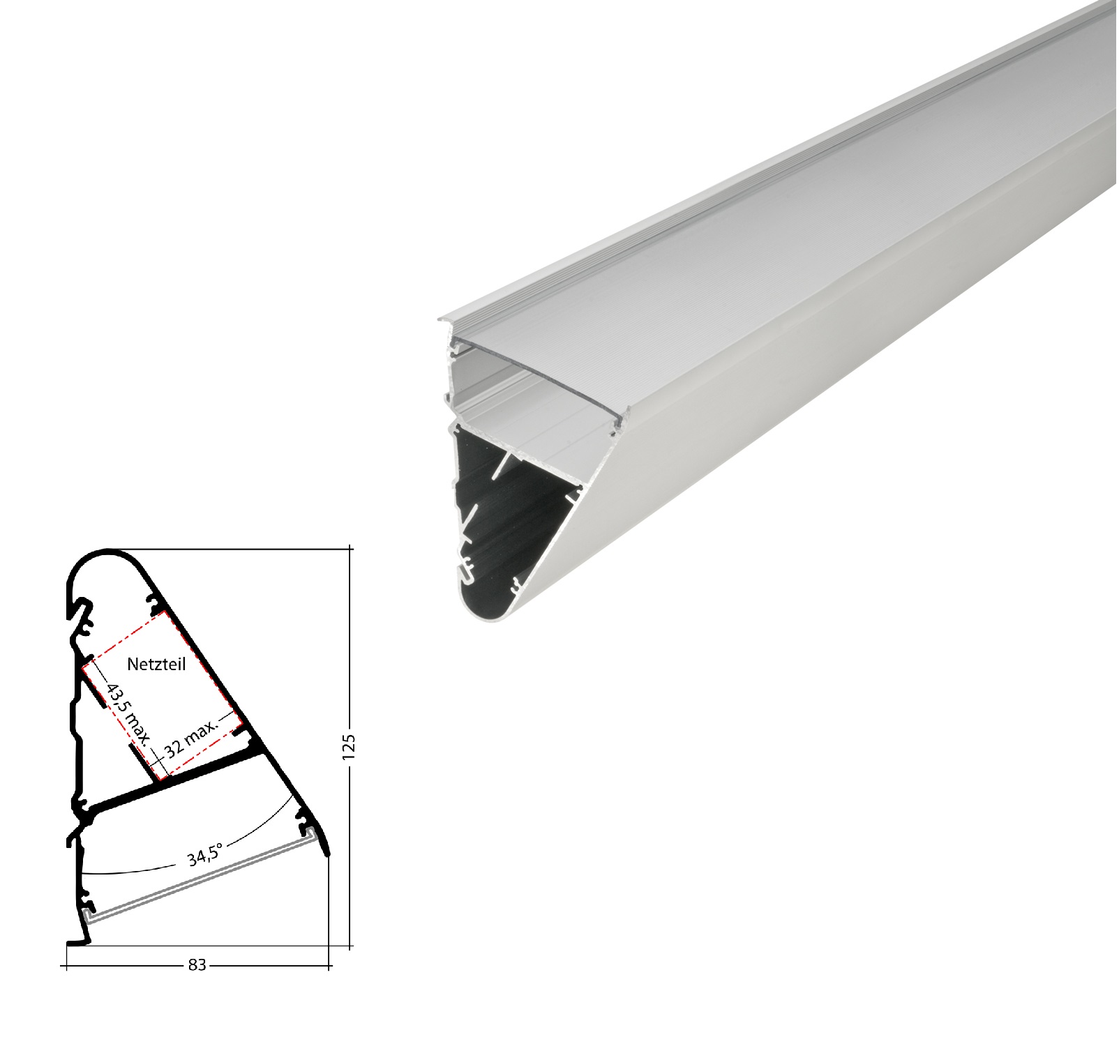LED aluminum triangle profile silver with cover