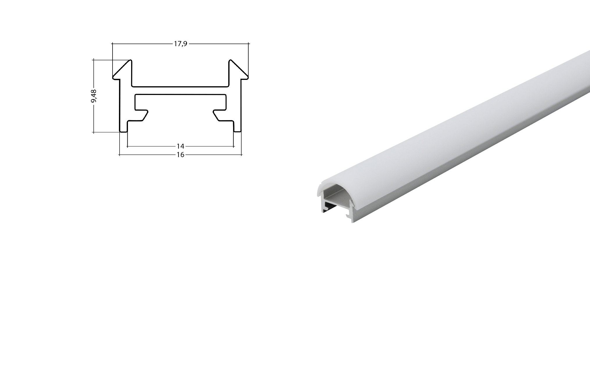 Aluminum profile XXLine Metro silver with round cover