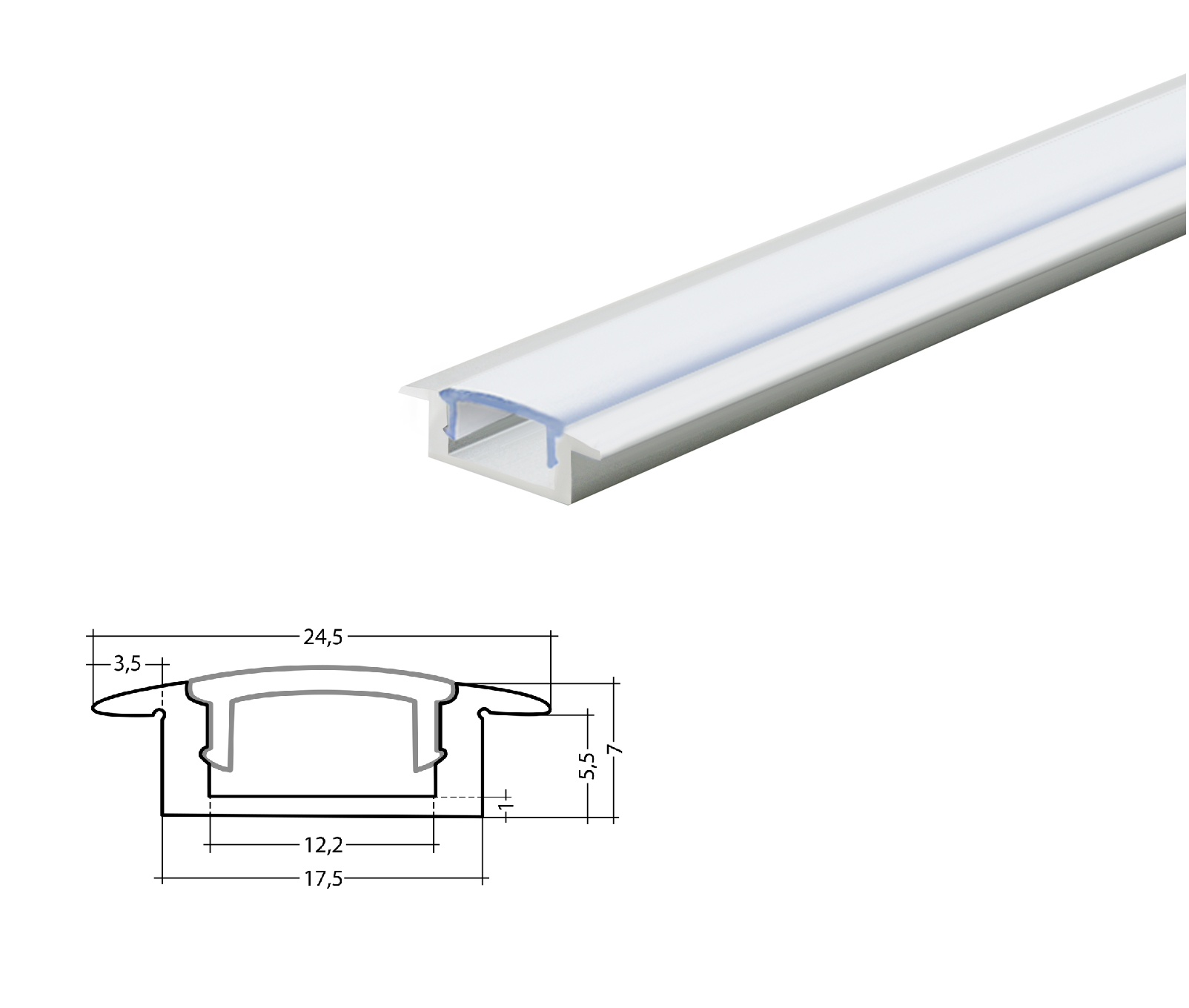LED Alu T-Profil Slim 7mm silber mit Abdeckung