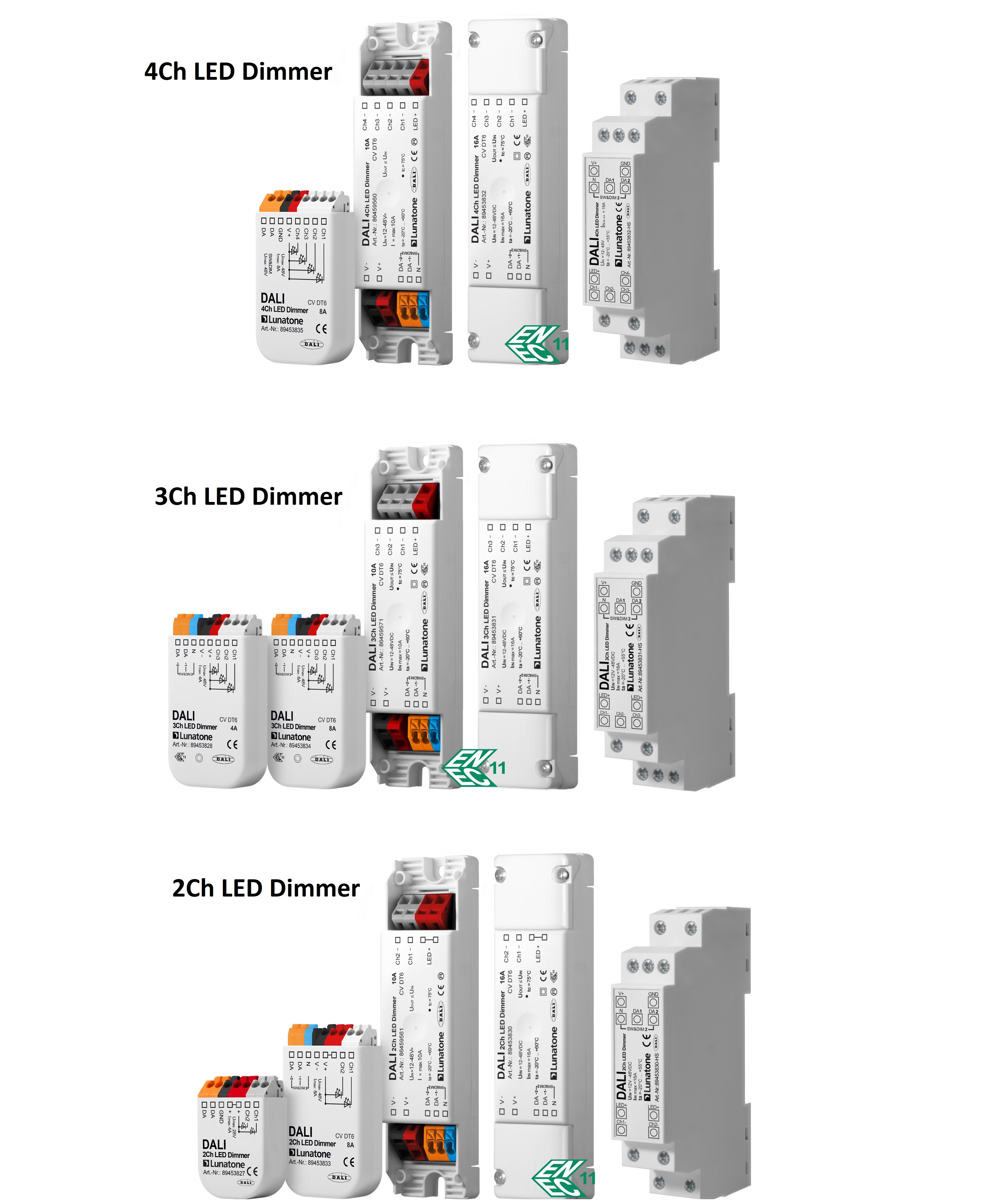 2-3-4 Kanal 12V 24V 48V LED-Dimmaktor DALI & Switch Dim