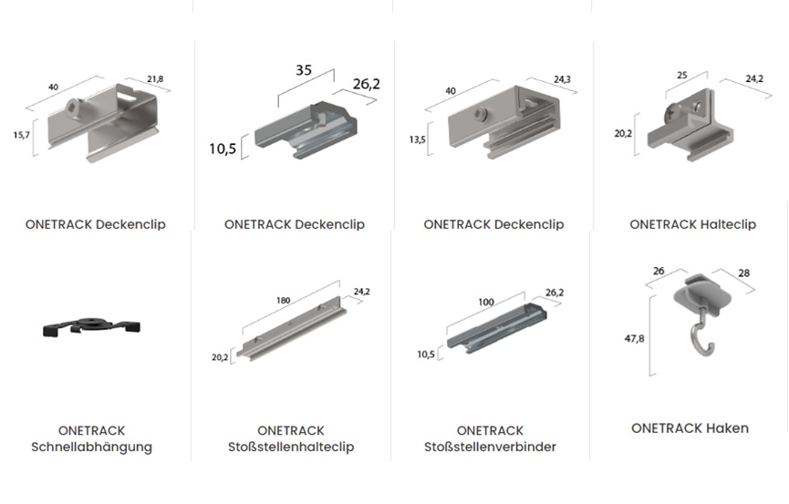 Befestigungselemente zu EUTRAC DALI ONETRACK