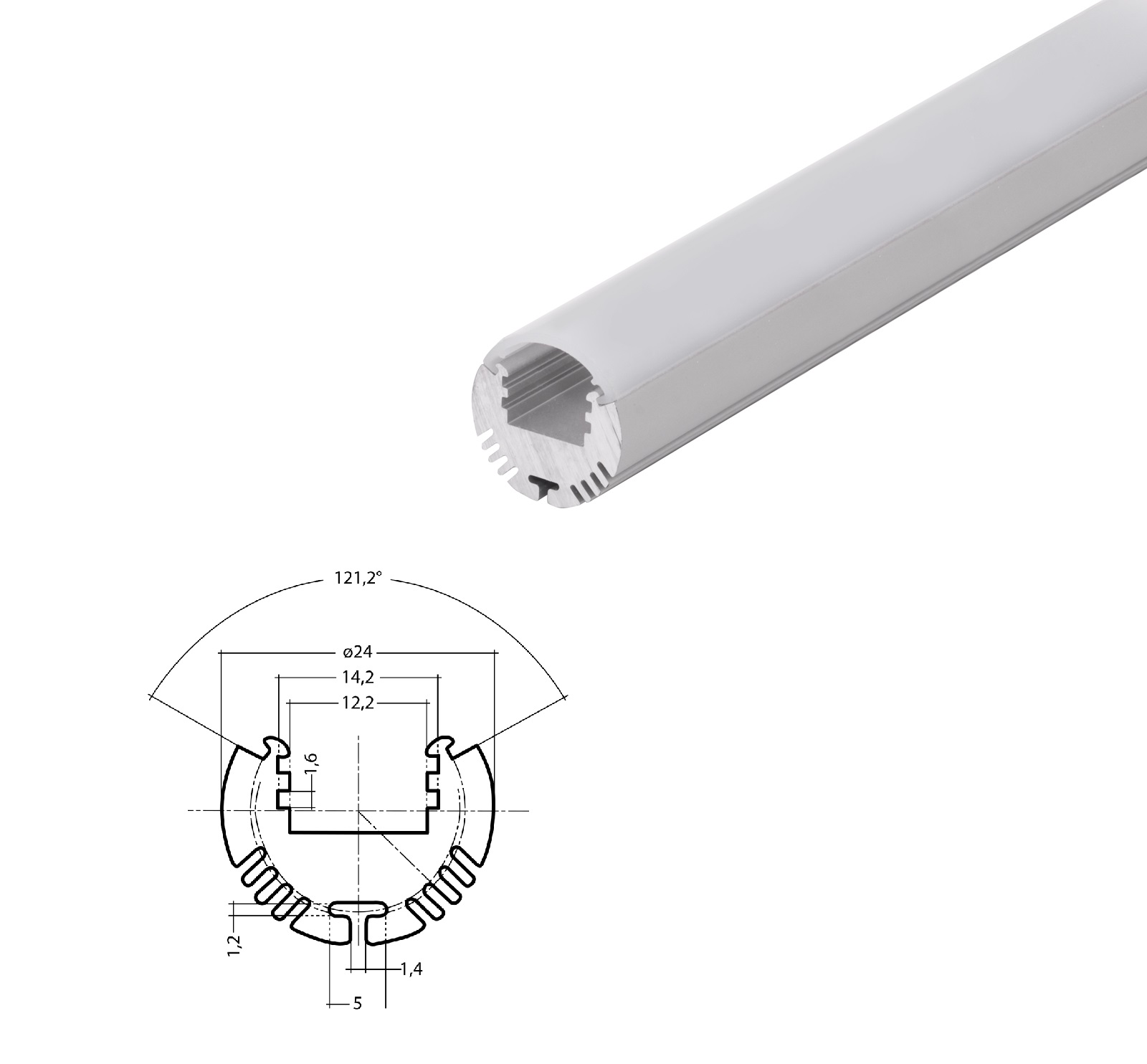 Alu Rund-Profil 24mm silber mit Abdeckung