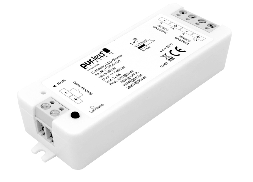 Lichtzwerg Dimmer Wireless receiver Pushbuttons 5-36Vdc, 1x8A