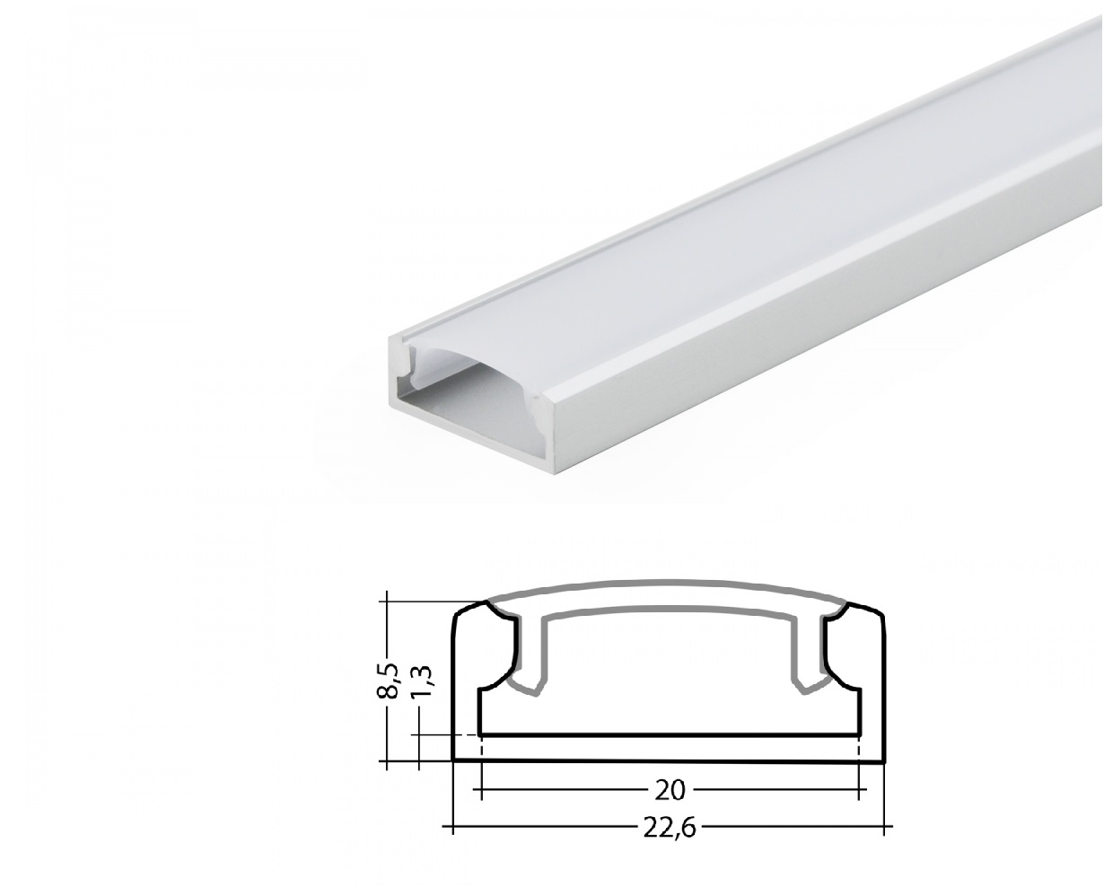 LED Alu U-Profil Slim XL 8mm silber mit Abdeckung