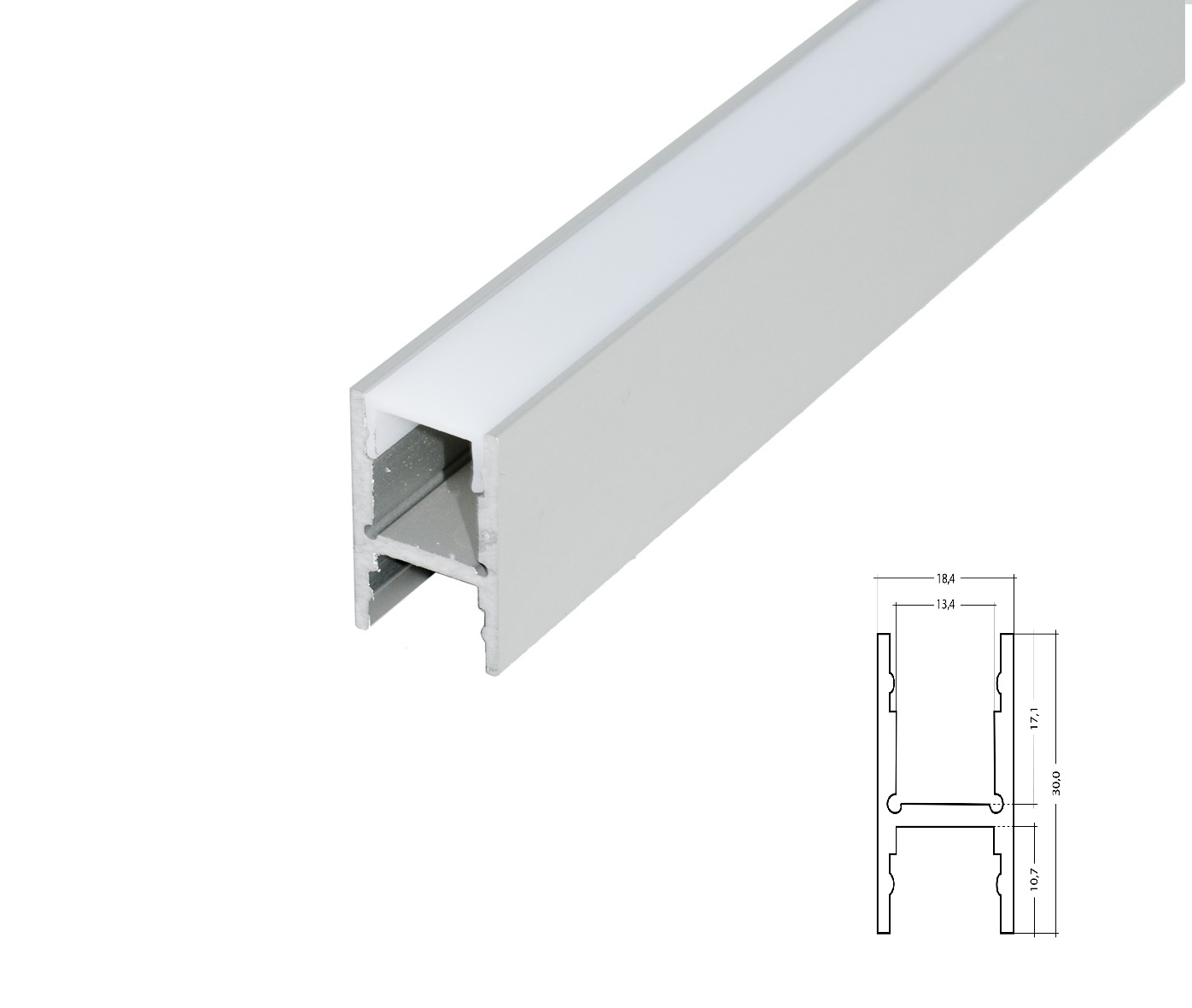 Alu H-Profile XXLine High silver with cover 1-5m in one piece