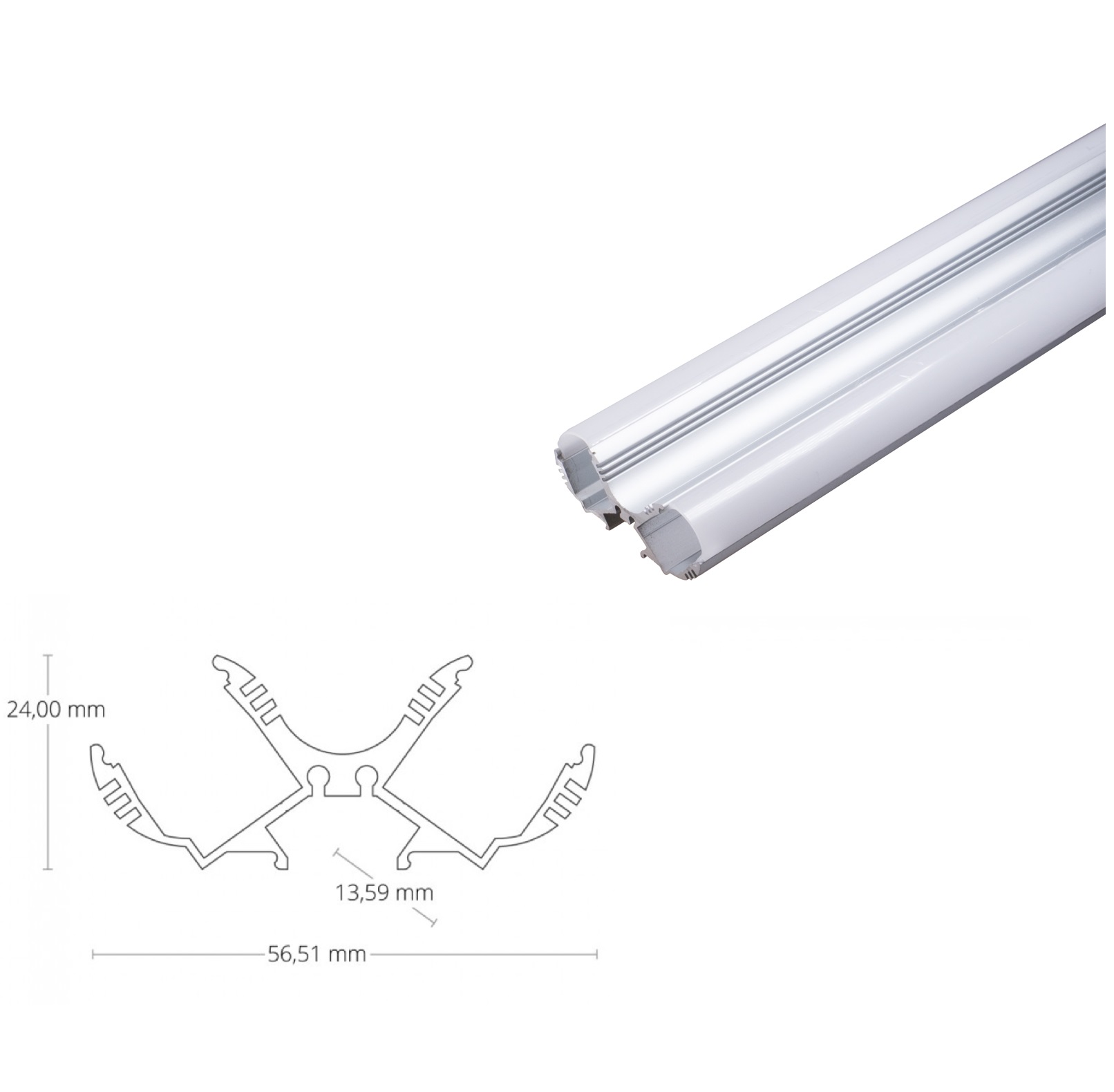 Alu Duoprofil für zwei LED Stripes silber mit Abdeckung opal