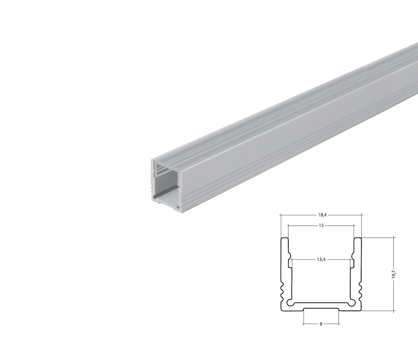 Aluminum U-profile 20mm XXLine High with cover 