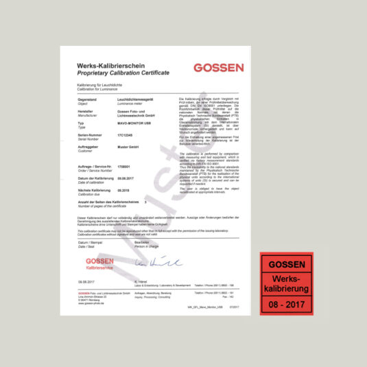 Werks-Kalibrierschein Mavospec Base/Lite