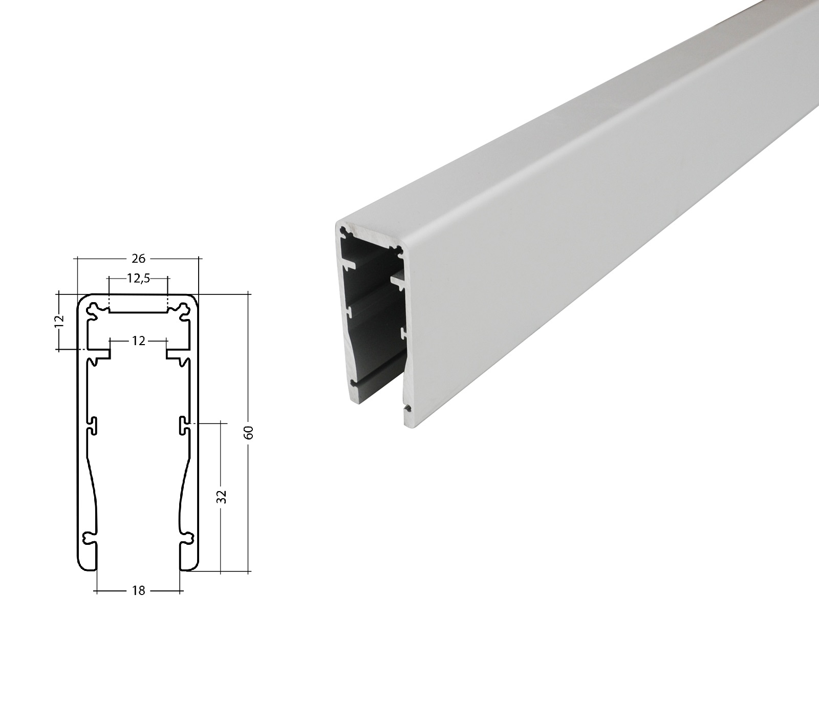 LED Alu Profil für Glashandlauf, silber eloxiert