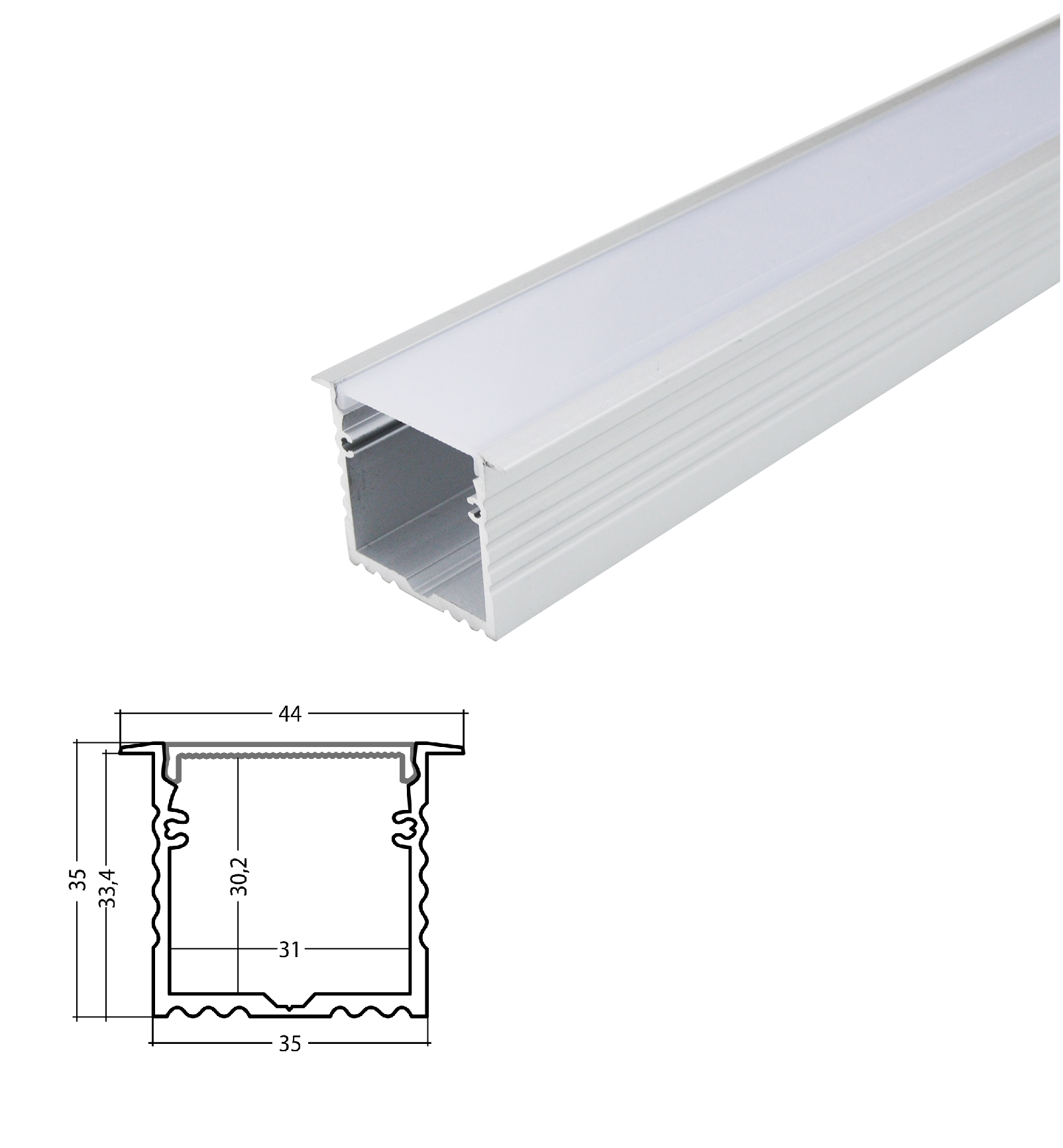 LED Alu T-Profil 35mm silber mit Abdeckung 2m