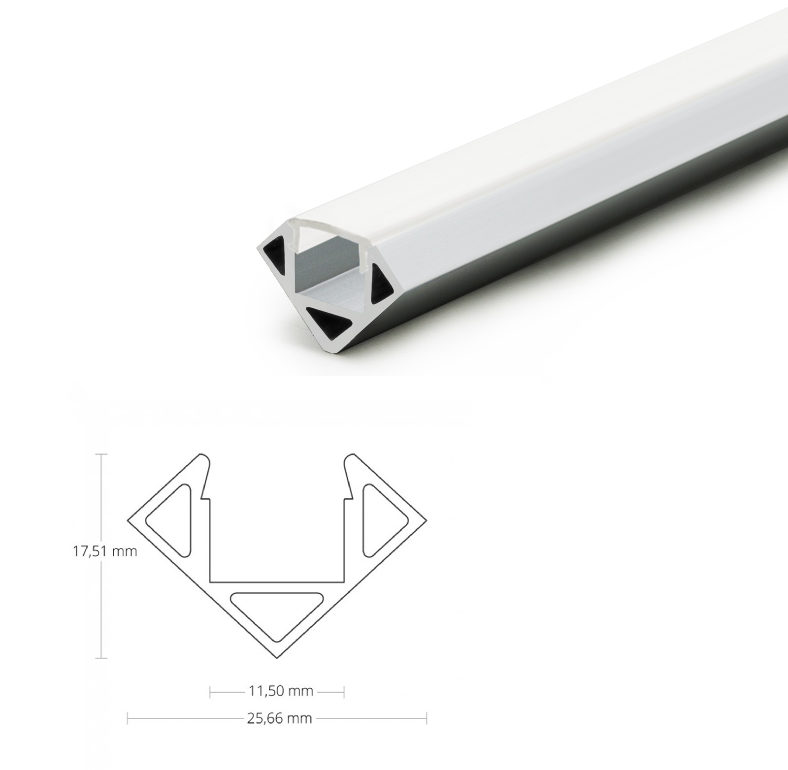 Alu Eckprofil 45-Grad silber mit opal. Abdeckung