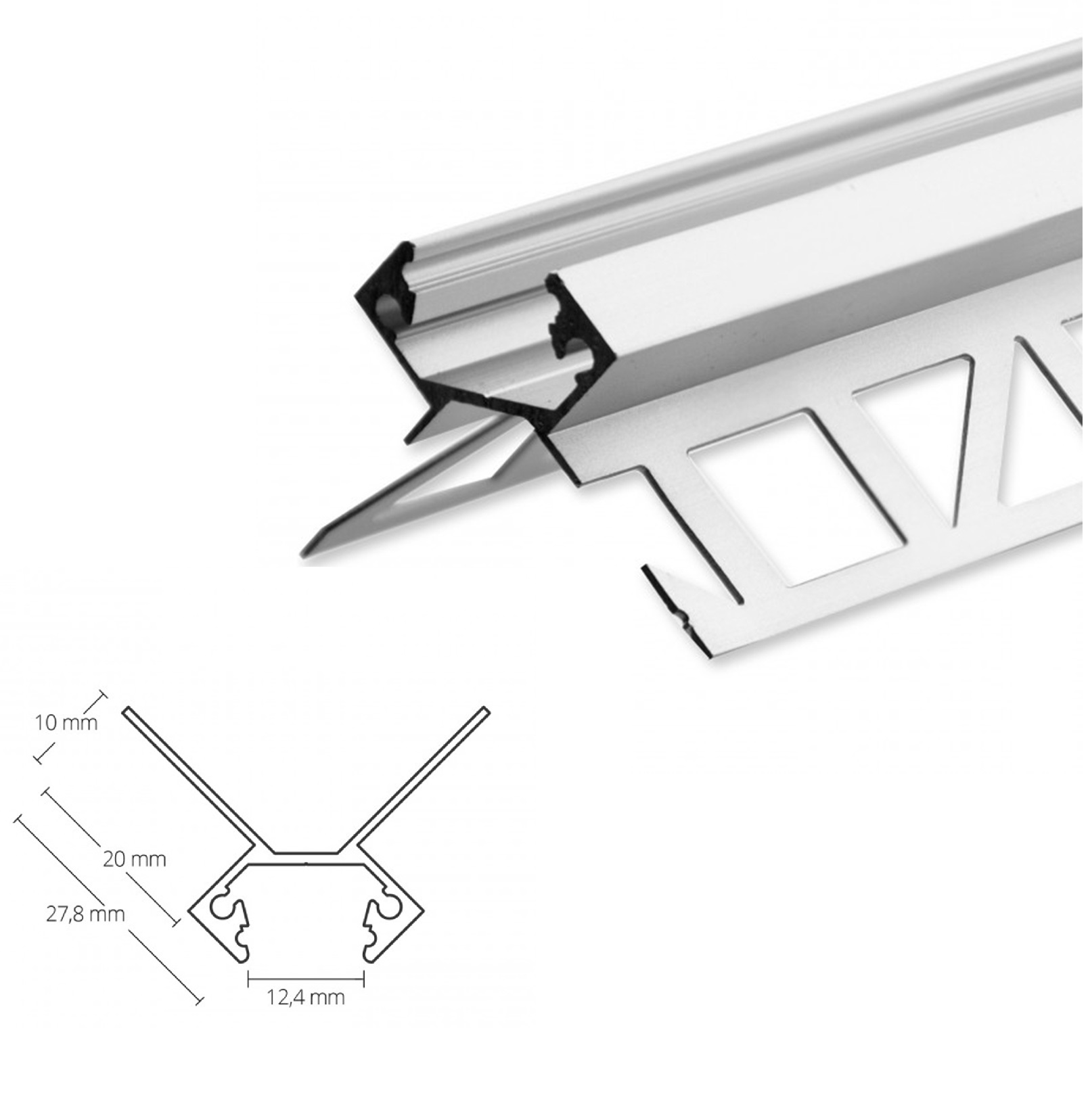 LED aluminum tile profile AL-PU22 for outside corners silver