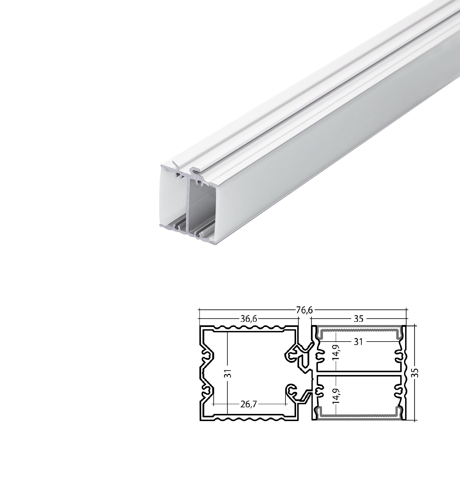 H-Profil Alu Wand PowerLine35 mit Abdeckung